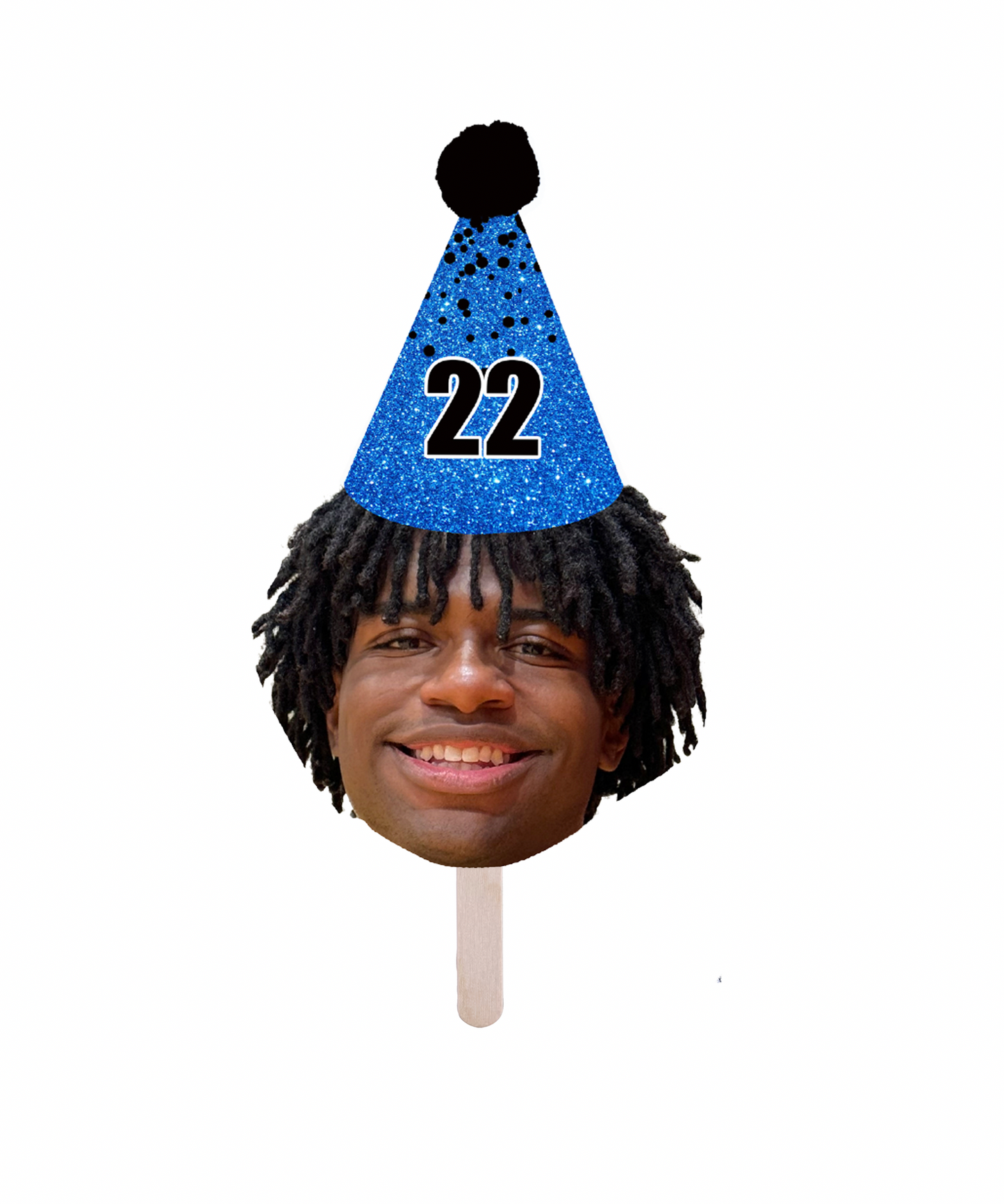 Personalized Black And Blue Birthday Hat Face Stick