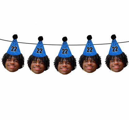 Personalized Black And Blue Party Hat Face Banner