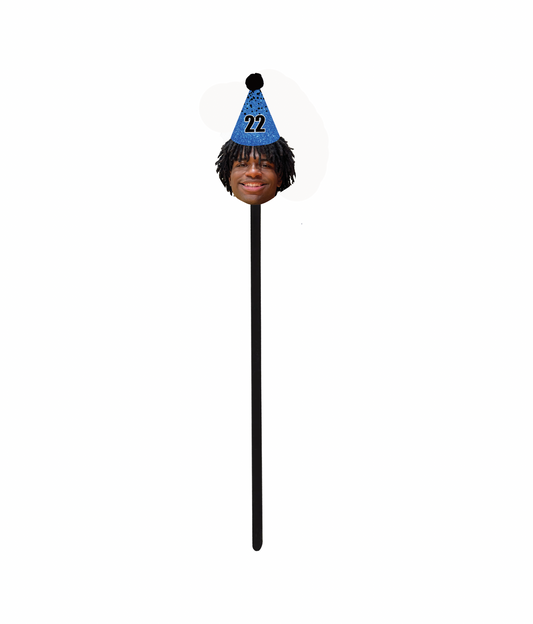 Personalized Black And Blue Party Hat Face Swizzle Stir Sticks