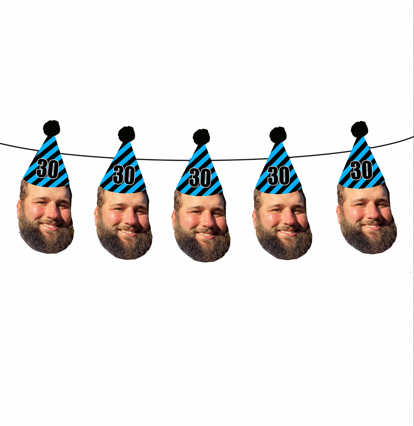 Personalized Black And Blue Stripe Party Hat Face Banner