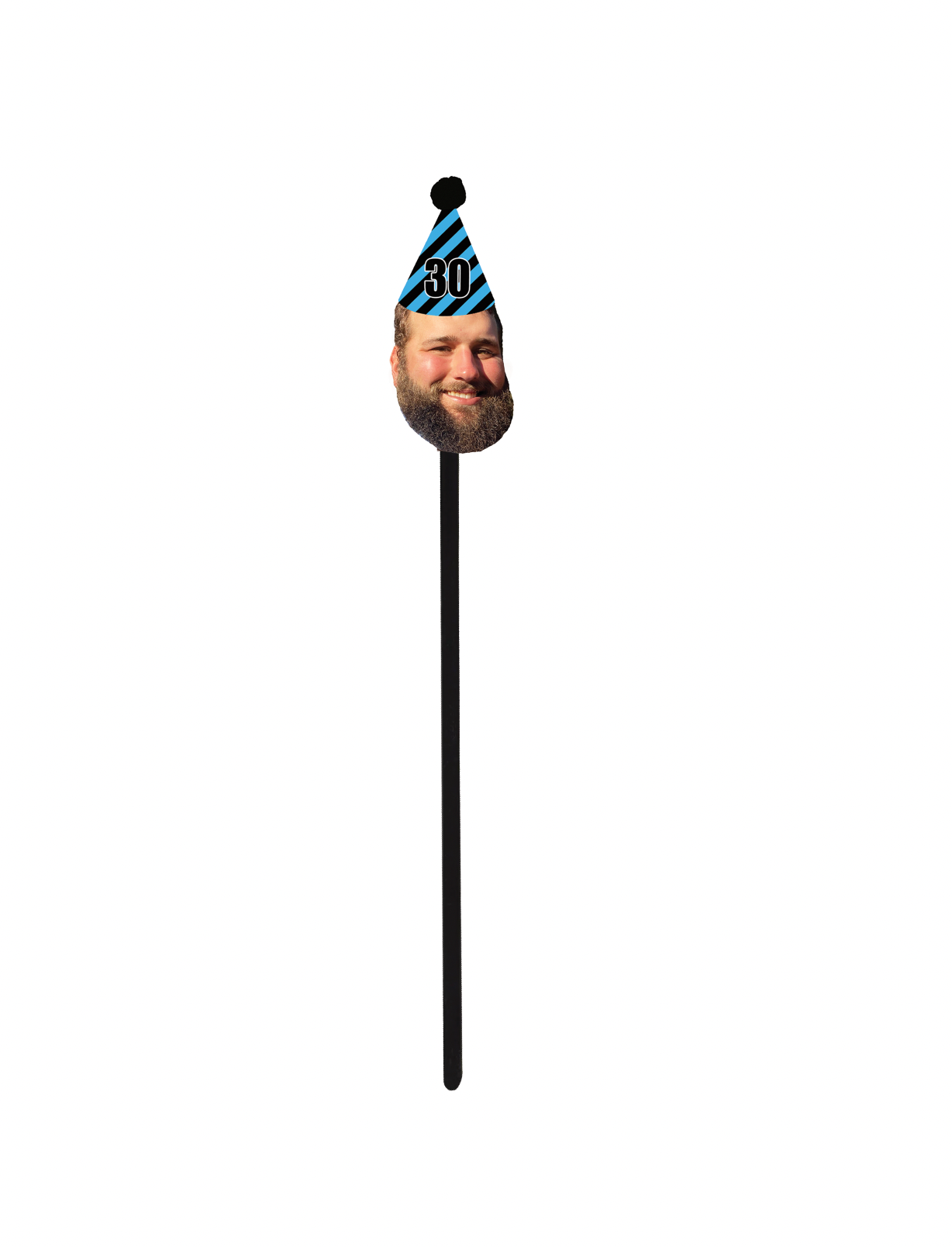 Personalized Black And Blue Striped Party Hat Face Swizzle Stir Sticks