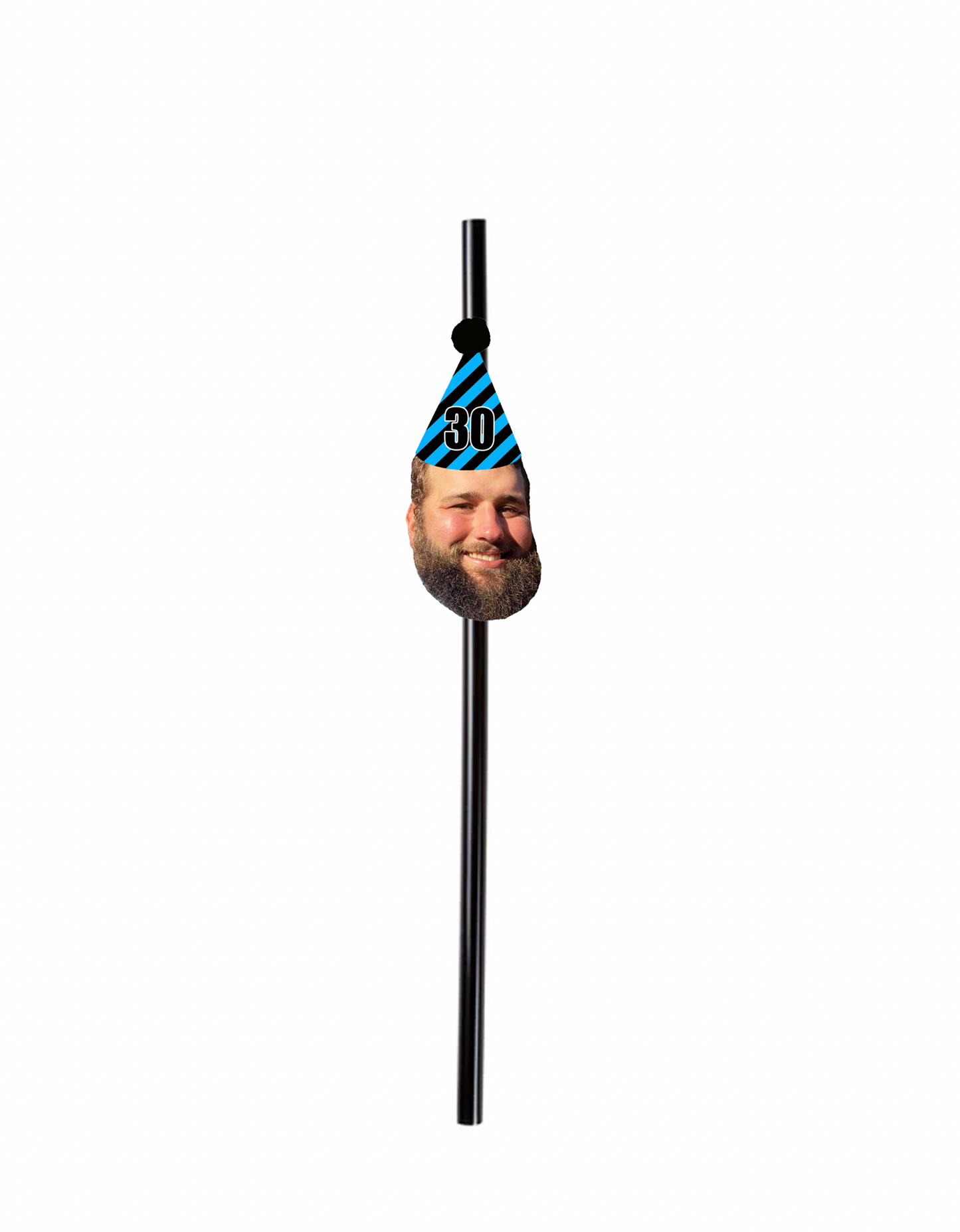 Personalized Black And Blue Striped Party Hat Face Straws