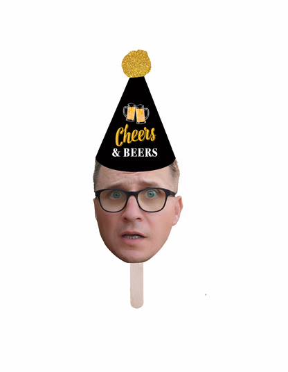 Personalized "Cheers And Beers" Party Hat Face Stick