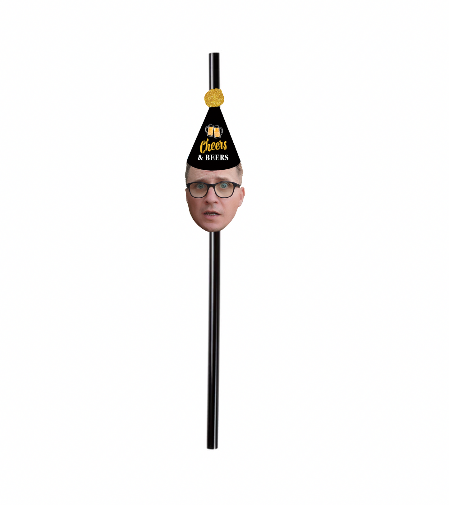 Personalized "Cheers And Beers" Party Hat Face Straws