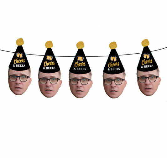 Personalized "Cheers & Beers" Party Hat Face Banner