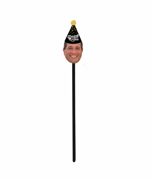 Personalized "Cheers" Party Hat Face Swizzle Stir Sticks