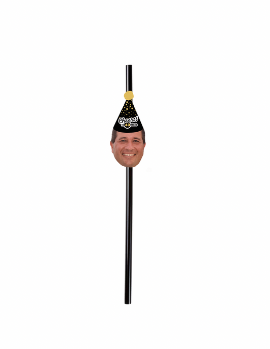 Personalized "Cheers" Party Hat Face Straws