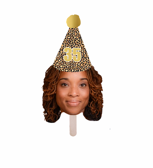 Personalized Cheetah Party Hat Face Stick