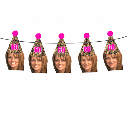 Personalized Pink Cheetah Party Hat Face Banner