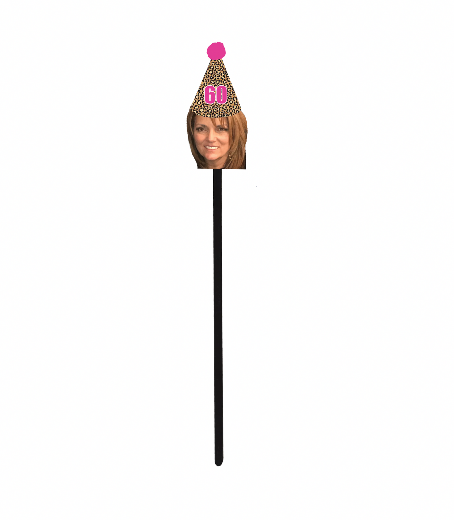 Personalized Pink Cheetah Party Hat Face Swizzle Stir Sticks