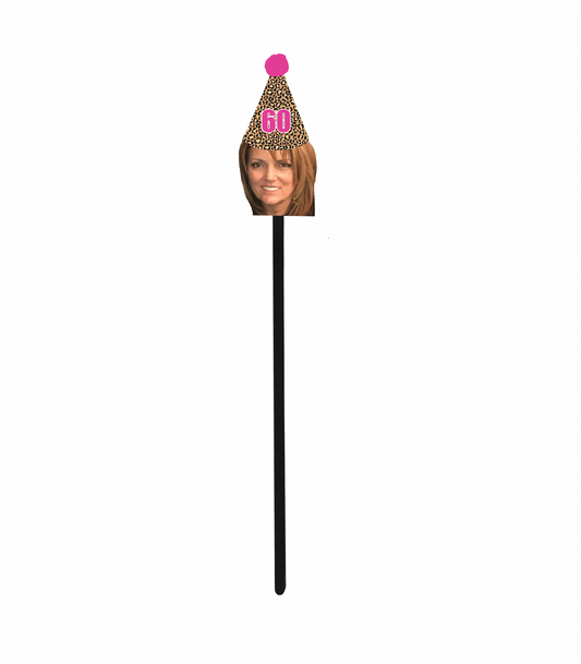 Personalized Pink Cheetah Party Hat Face Swizzle Stir Sticks