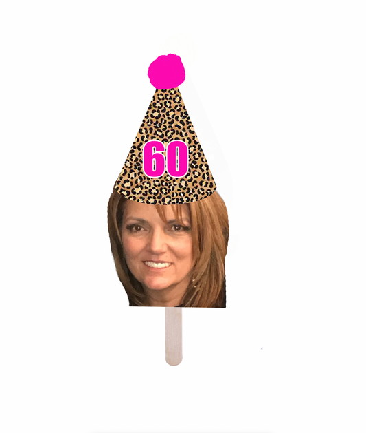 Personalized Pink Cheetah Party Hat Face Stick