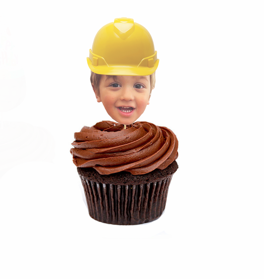 Personalized Construction Hat Cupcake Toppers