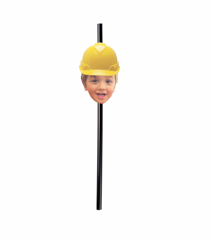 Personalized Construction Party Hat Face Straws