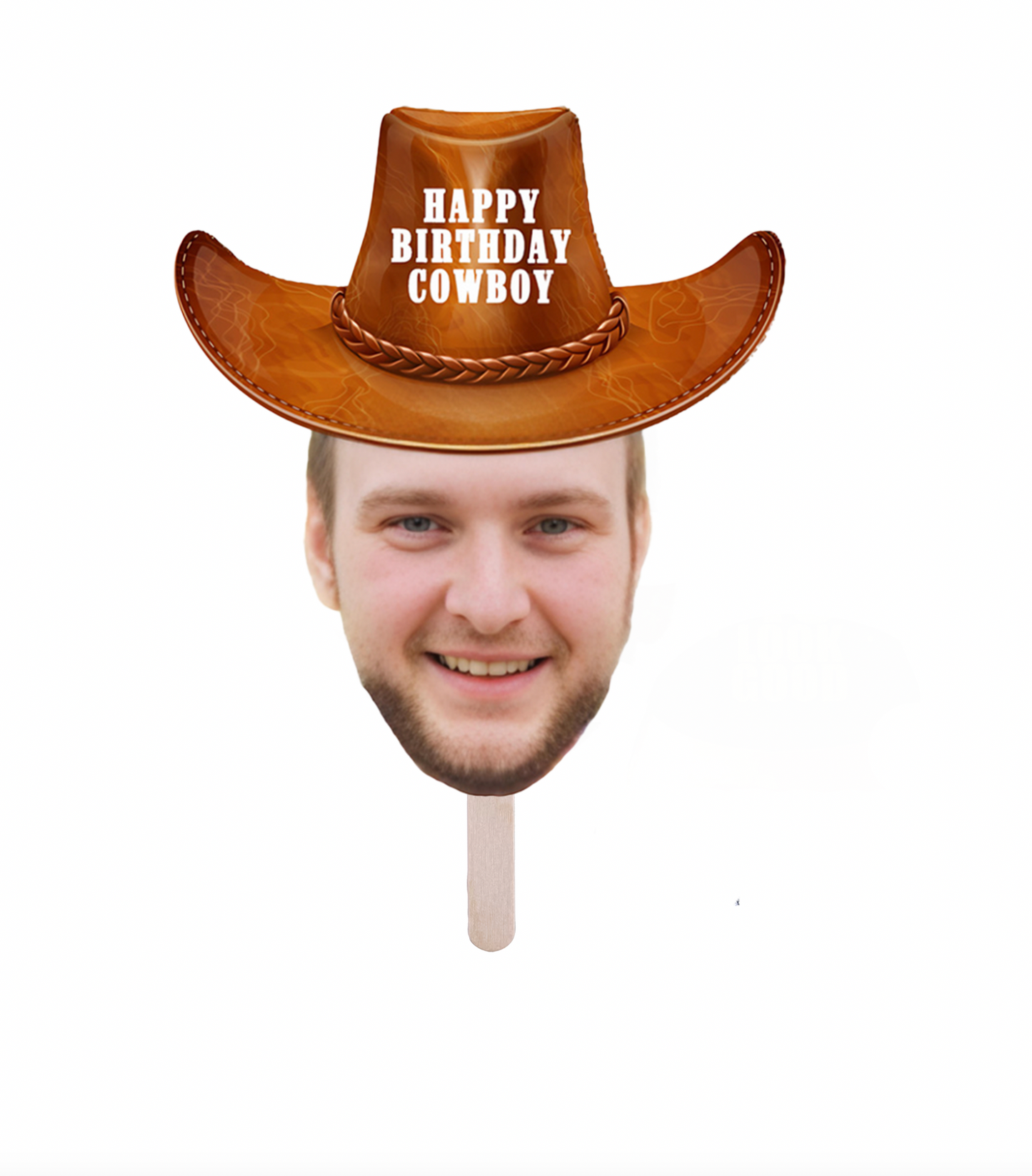 Personalized Cowboy Party Hat Face Stick