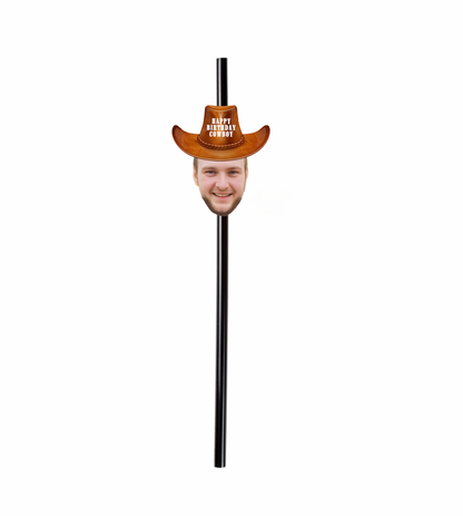 Personalized Cowboy Party Hat Face Straws