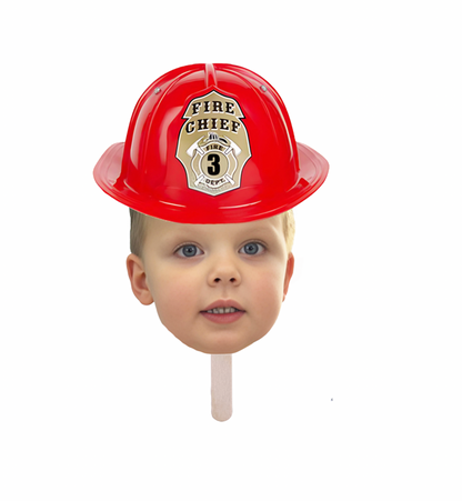 Personalized Fireman Party Hat Face Stick