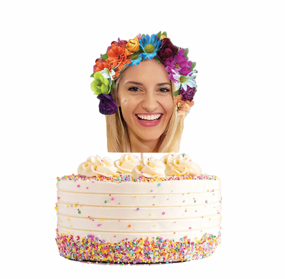 Personalized Flower Crown Face Cake Topper