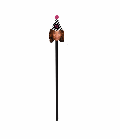 Personalized Hot Pink Striped Party Hat Face Swizzle Stir Sticks