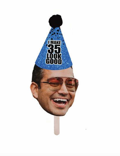 Personalized "Look Good" Party Hat Face Stick