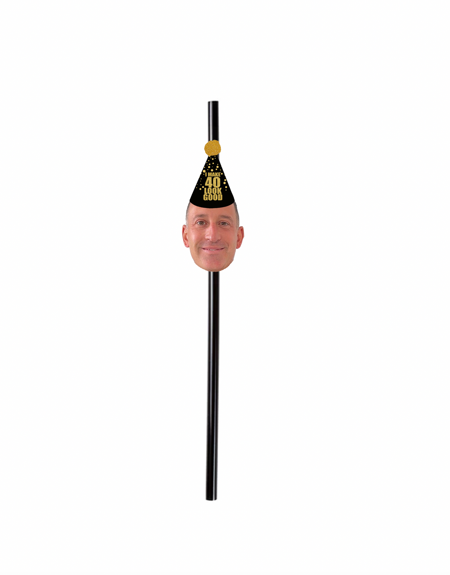 Personalized "Look Good" Party Hat Face Straws