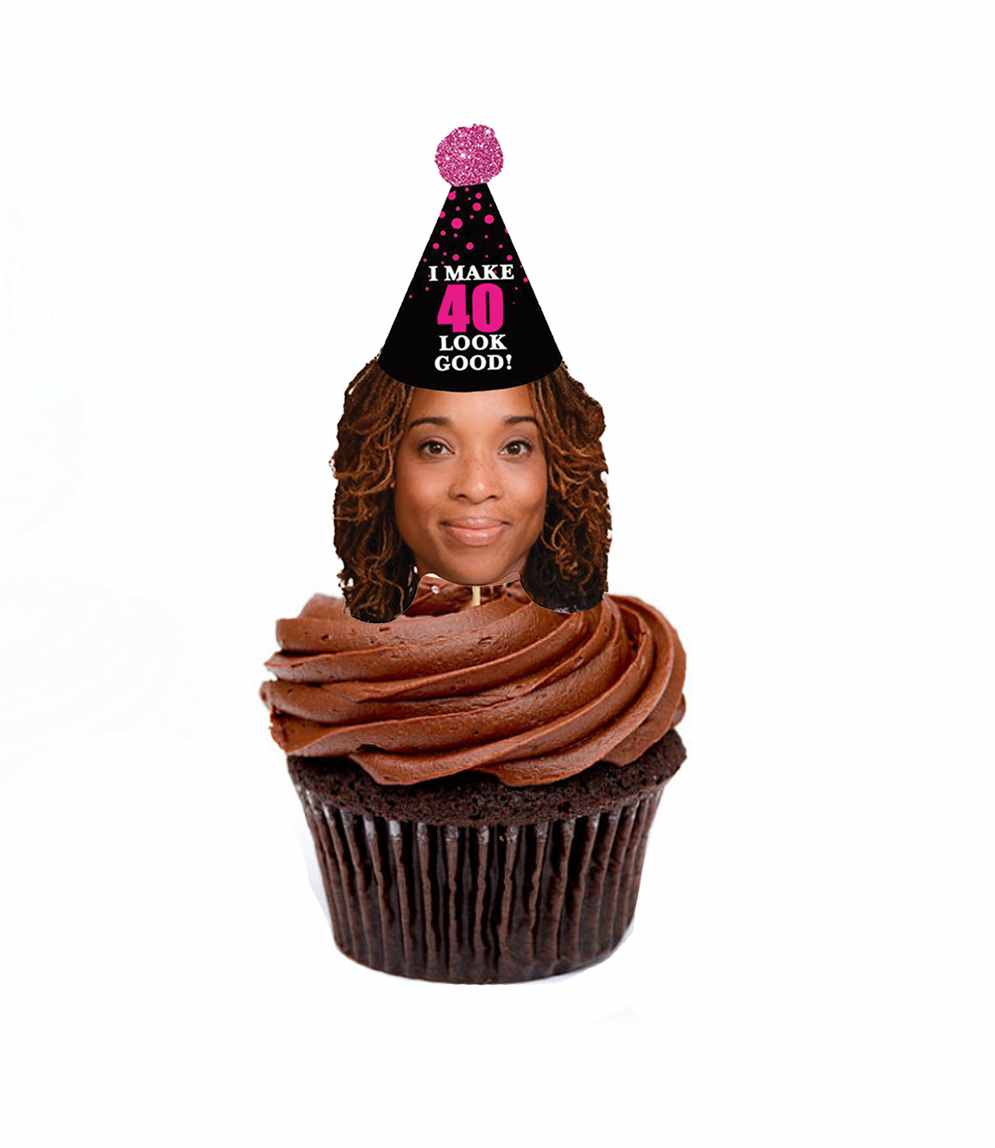 Personalized "Look Good" Birthday Hat Cupcake Toppers