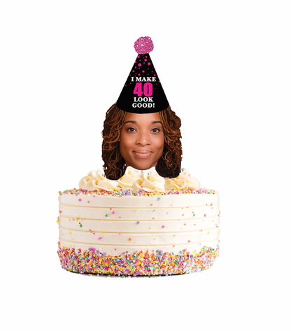 Personalized "Look Good" Birthday Party Hat Face Cake Topper