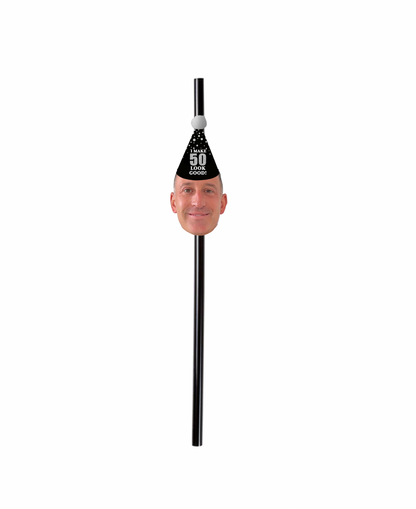 Personalized "Look Good" Party Hat Face Straws