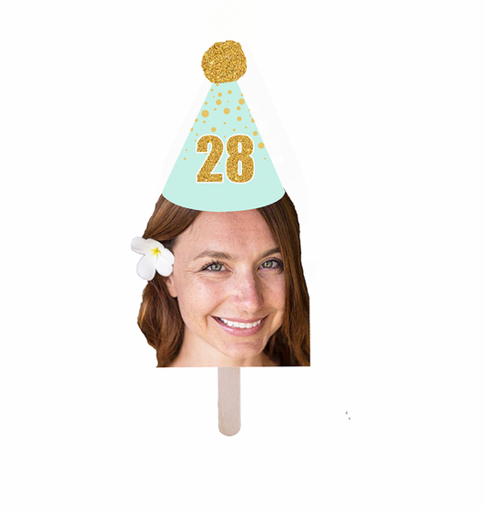 Personalized Mint Gold Party Hat Face Stick