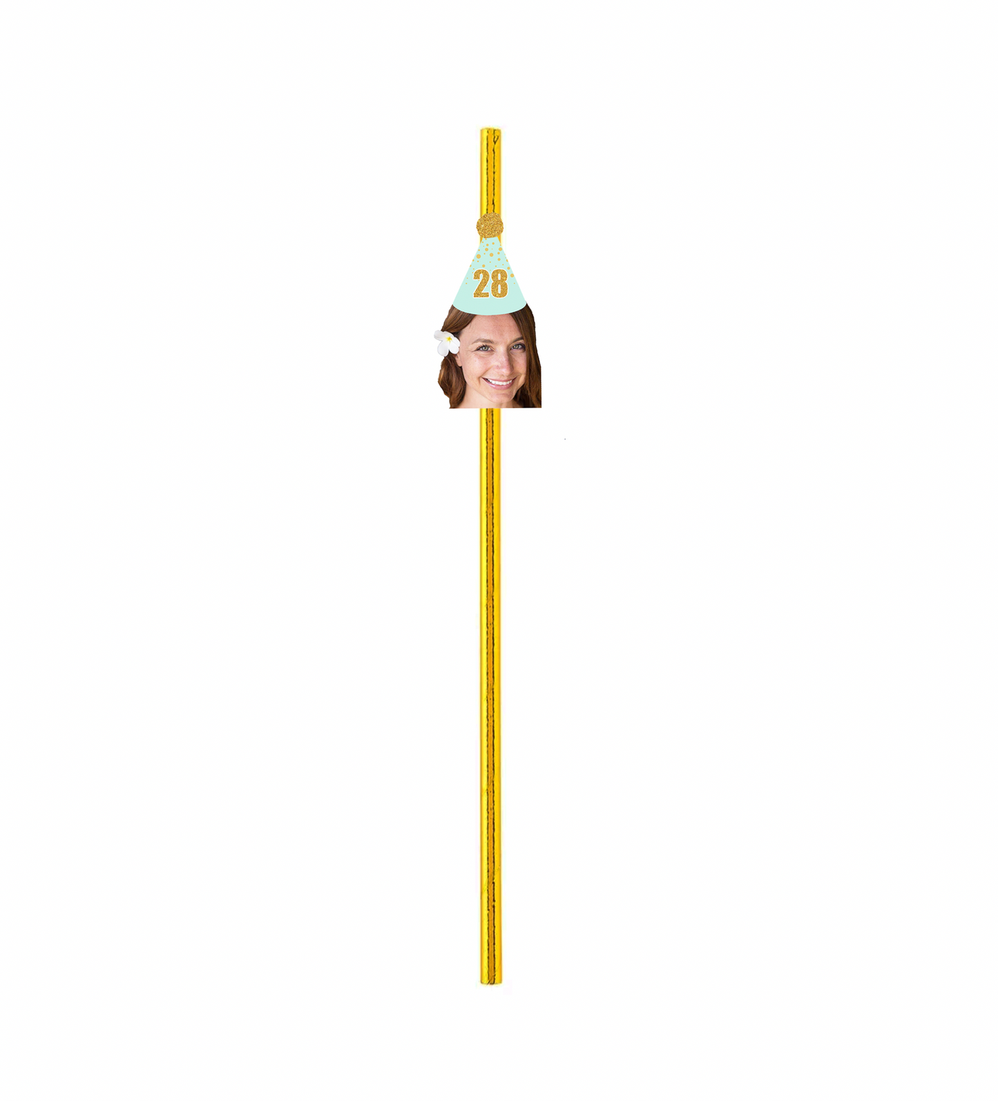 Personalized Mint Gold Party Hat Face Straws