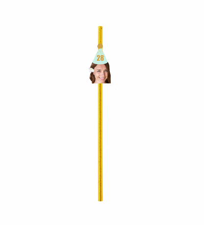 Personalized Mint Gold Party Hat Face Straws