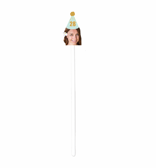 Personalized Mint Gold Party Hat Face Swizzle Stir Sticks