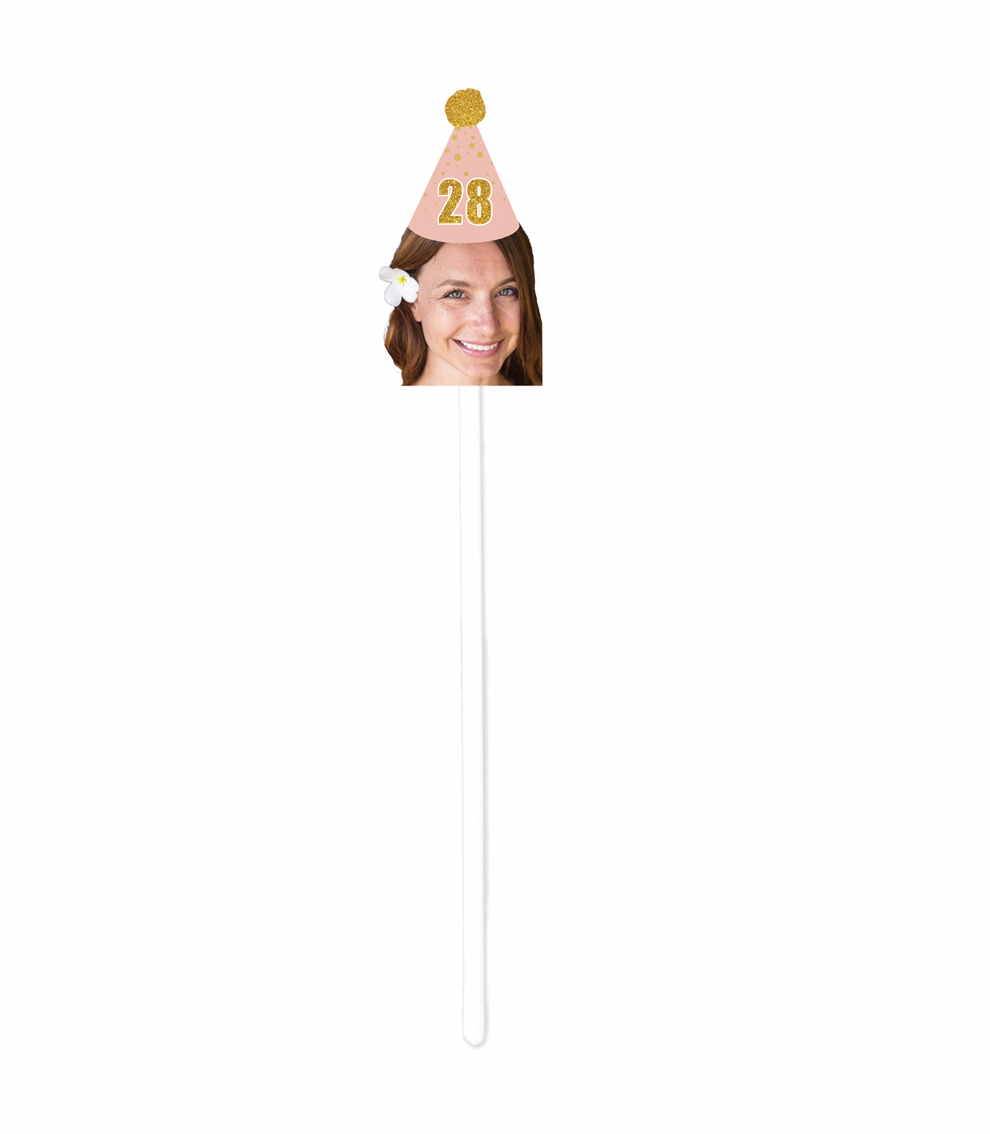 Personalized Pink And Gold Party Hat Face Swizzle Stir Sticks