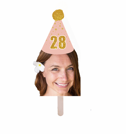 Personalized Pink And Gold Party Hat Face Stick