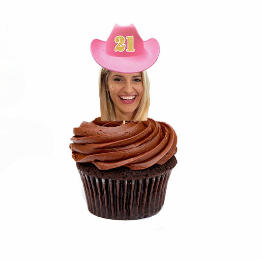 Personalized Pink Cowgirl Hat Cupcake Toppers