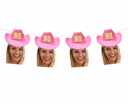 Personalized Pink Cowgirl Hat Face Banner