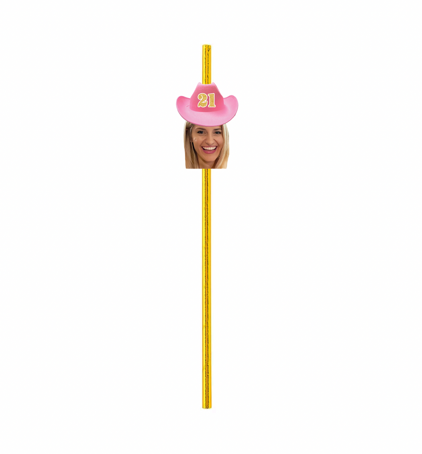 Personalized Pink Cowgirl Party Hat Face Straws