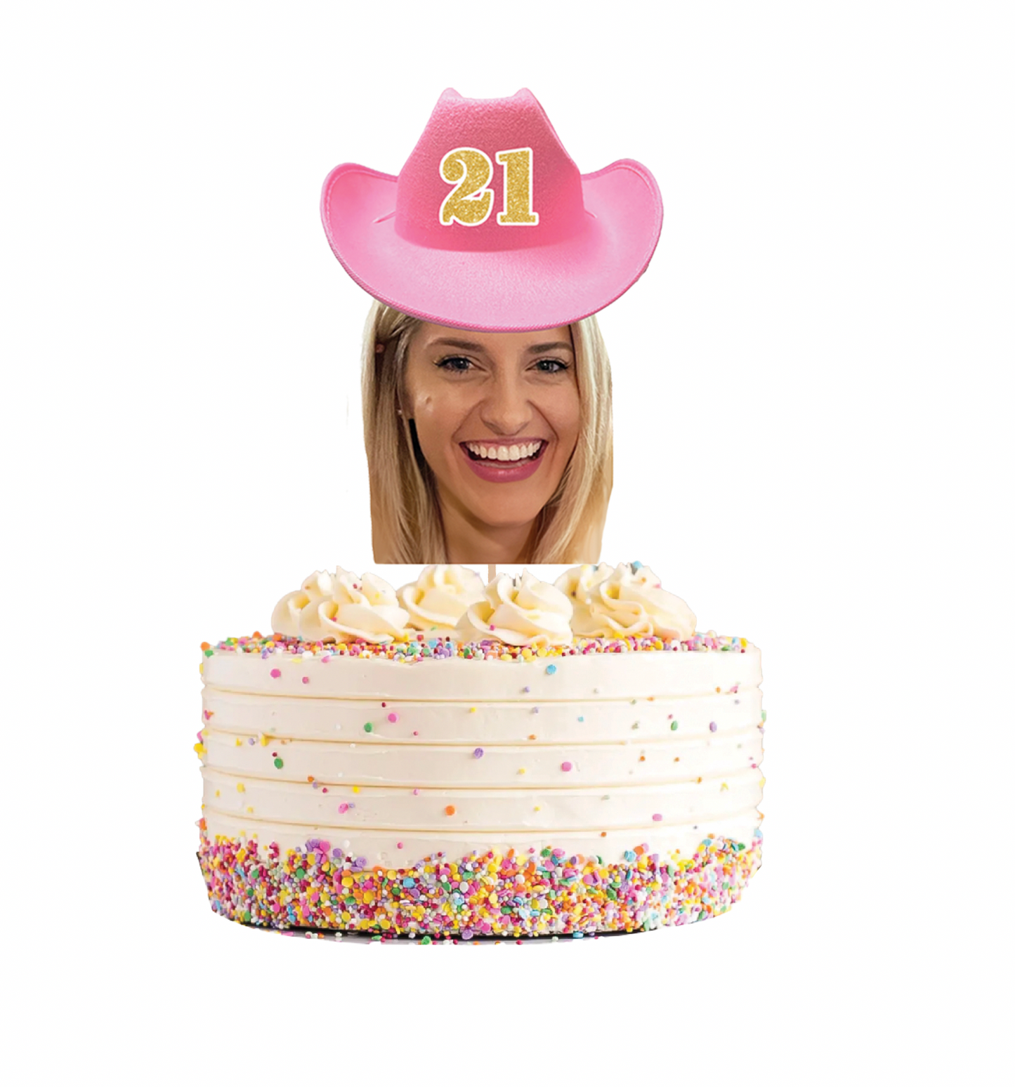 Personalized Pink Cowgirl Hat Face Cake Topper