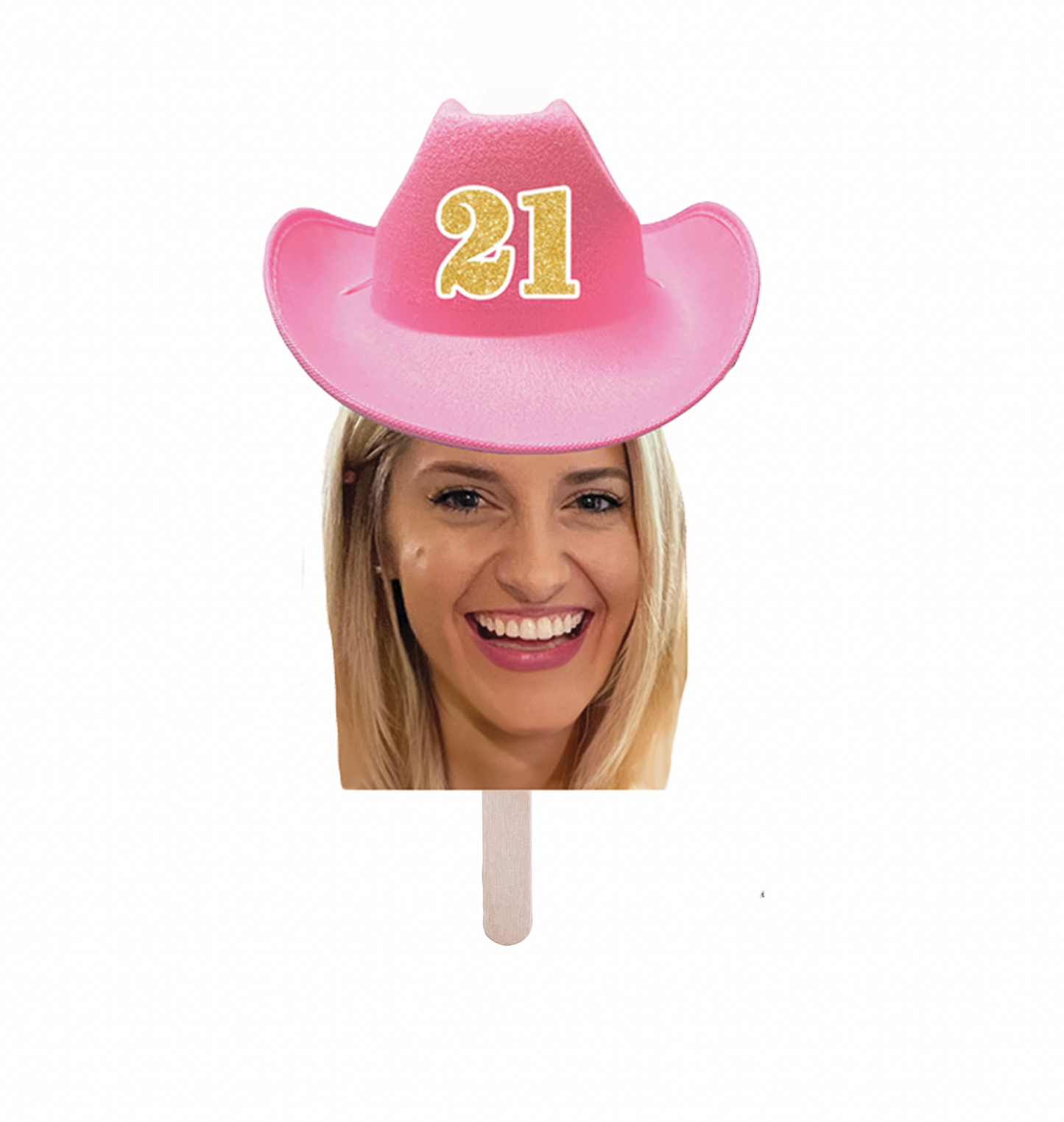 Personalized Pink Cowgirl Party Hat Face Stick