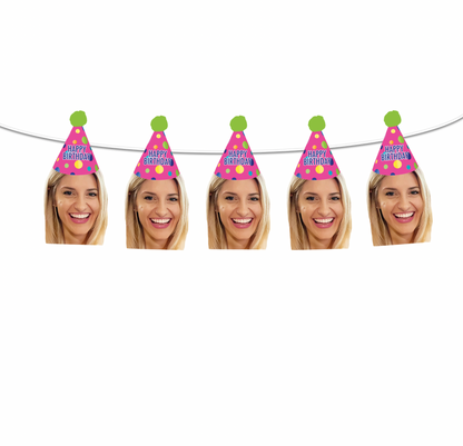 Personalized Pink Polka Dot Party Hat Face Banner