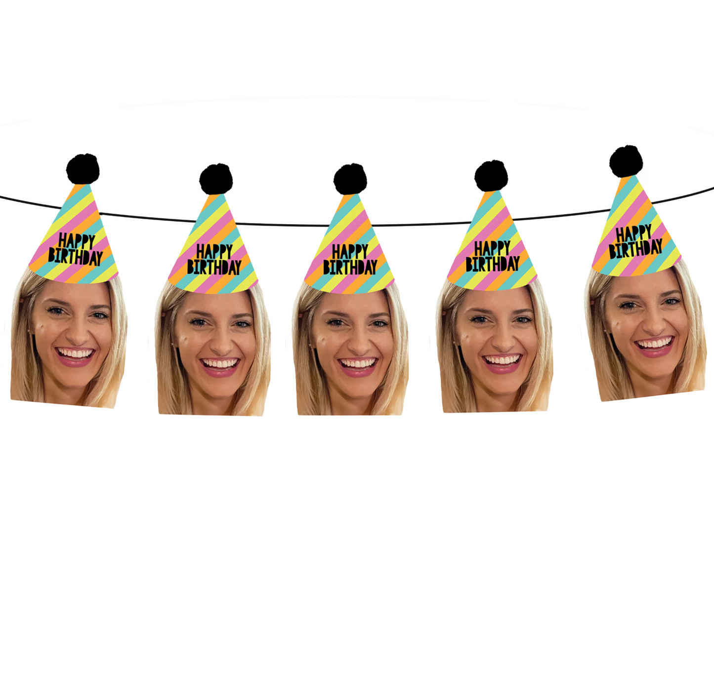 Personalized Pink Rainbow Birthday Party Hat Face Banner