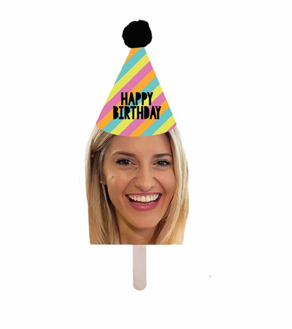 Personalized Pink Rainbow Party Hat Face Stick