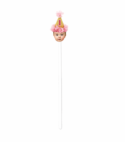 Personalized Pink Ruffle Party Hat Face Swizzle Stir Sticks