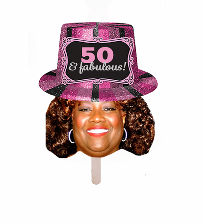 Personalized Pink Top Hat Hat Face Stick