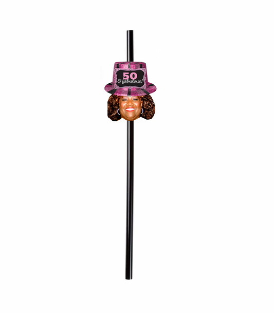 Personalized Pink Top Hat Party Hat Face Straws