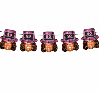 Personalized Pink Top Hat Face Banner