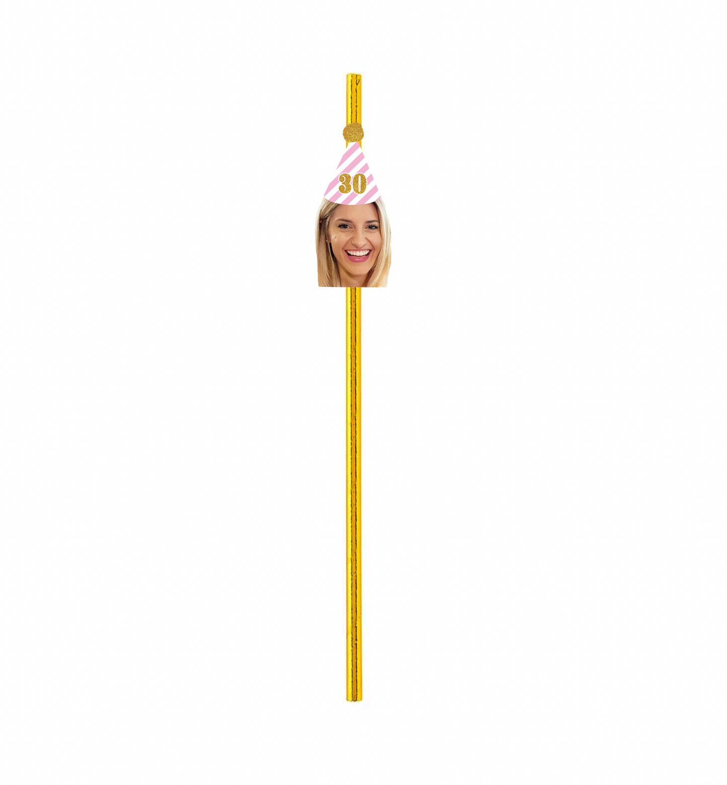 Personalized Pink And White Striped Party Hat Face Straws