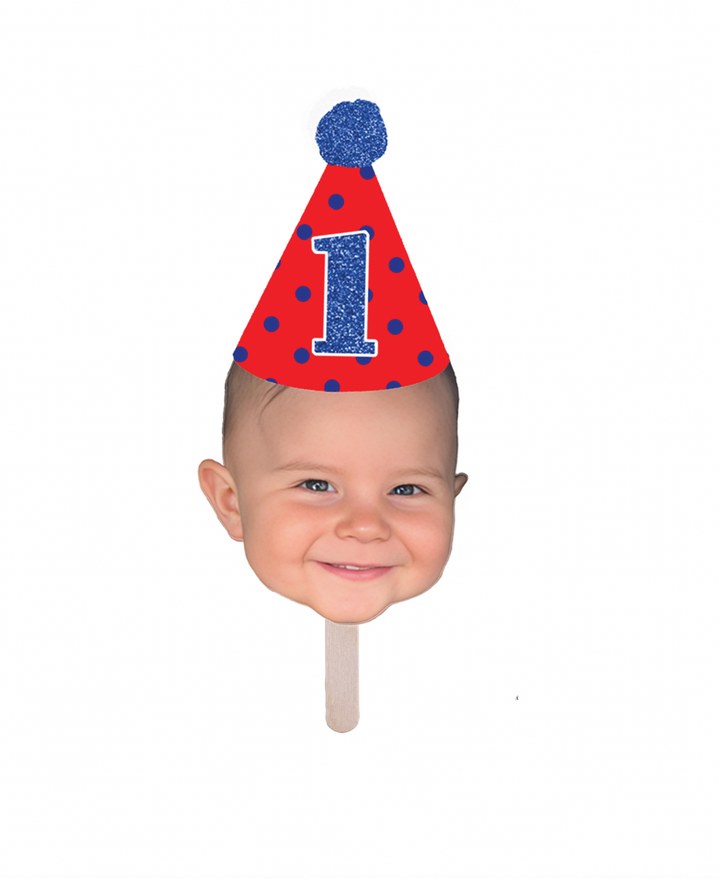 Personalized Red And Blue Dot Party Hat Face Stick