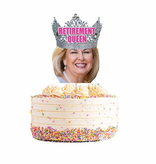 Personalized Retirement Queen Party Hat Face Cake Topper