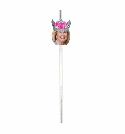 Personalized Retirement Queen Party Hat Face Straws